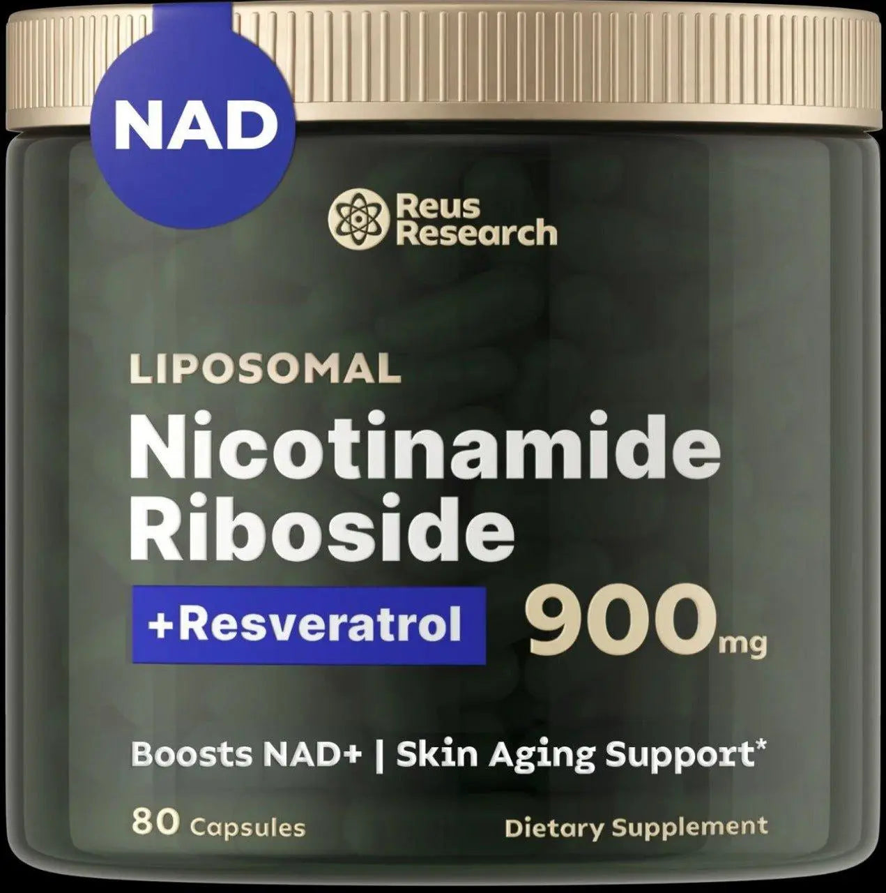 Reus Research NMN Supplement Alternative - Liposomal Nicotinamide Riboside w/Resveratrol & Quercetin - High Purity NAD Supplement for Anti-Aging, Energy, Focus - 80 Capsules - Nutragole